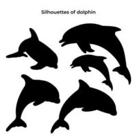 colecciones de elementos de siluetas de delfines. concepto de diseño de mar y naturaleza. pasos vectoriales 10 vector
