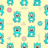 monster lovely cute mascot characters seamless pattern premium vector