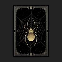 Mystical or magical gold spider on celestial web vector