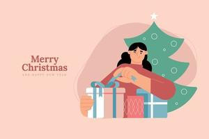 Merry Christmas and Happy New Year greeting card template. Vector illustration for poster, banner, background, social media, greeting card.