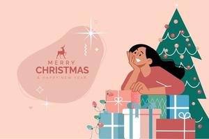 Merry Christmas and Happy New Year. Vector illustration for background, greeting card, party invitation card, website banner, social media banner, marketing material.