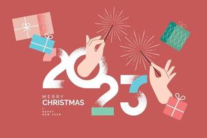 Merry Christmas and Happy New Year greeting card. Vector illustration concept for background, greeting card, party invitation card, website banner, social media banner, marketing material.