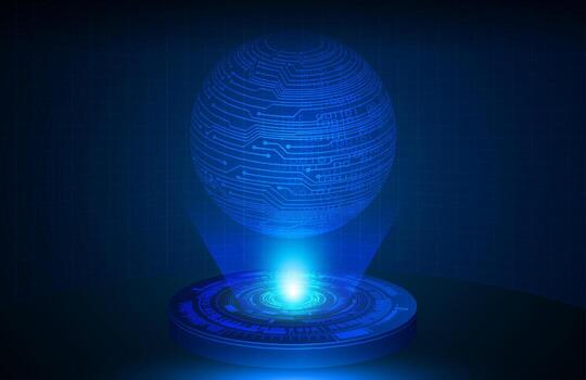 Globe Holographic Projector on Technology Background vector