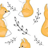 seamless pattern with foxes and plants vector