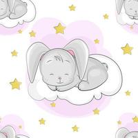 Pattern baby bunny sleeping on clouds vector