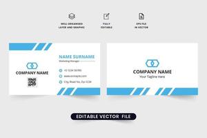 Modern company business card design with blue color. Personal visiting card and stationery template vector for employees. Creative double-sided business card layout design. Simple visiting card vector