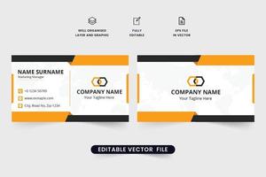 Company branding card design for employees. Modern business card decoration with yellow and black colors. Corporate identity template and personal visiting card design. Double-sided business card. vector