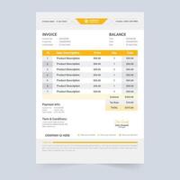 Payment receipt template design with yellow and green color shade. Creative cash receipt design for business product sell information. Invoice template vector with the payment agreement section.