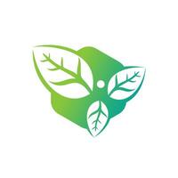 diseño de logotipo vectorial de figura de hombre sano y hojas. signo de concepto de producto ecológico y biológico. símbolo de la ecología. icono de carácter humano. logo para spa, saludable, naturaleza y etc. vector