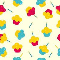 Seamless bright cupcake pattern. Food vector