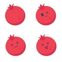 Kawaii style pomegranate with emotion. Fruit vector