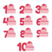 Set of cakes with candles with age in a flat style. Vector illustration