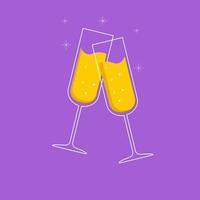 Two celebratory champagne glasses. Vector illustration.