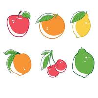 A set of fruits in bright style. vector