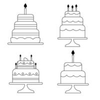 Set of flat birthday cakes with line style candles. Vector illustration