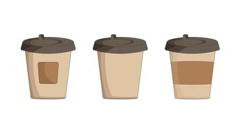 Set of paper coffee cups in brown vector