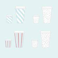 A set of painted white paper coffee cups with patterns. vector