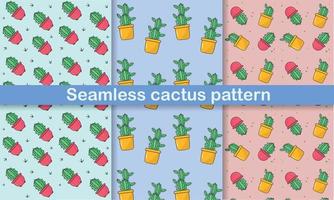 Seamless cactus flower pattern, a plant in a pot vector