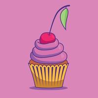 Brightly colored cupcake with a cherry branch on a pink background vector