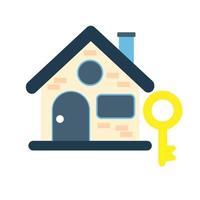 Vector house with a key, isolated on a white background.