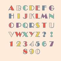 English classical alphabet with numbers in retro style. Vector