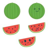 Kawaii style watermelon with emotion. Fruit vector