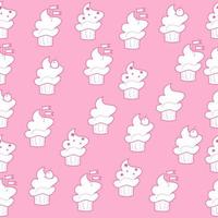 Seamless pink cupcake pattern in line style on a pink background. Food vector