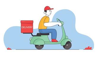 Online delivery service, online order tracking, home and office delivery. Scooter delivery. Man on a bike. vector