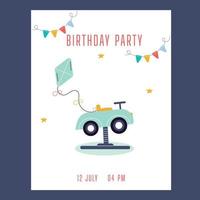 Birthday invitation. Baby car on a spring vector