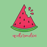 una rebanada de sandía aislada en un fondo verde con una inscripción. Fruta. el verano. vector