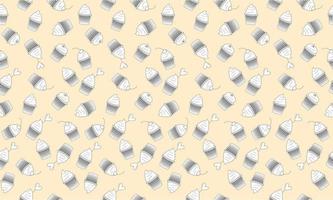 Seamless food cupcake pattern in black and white on a light yellow background vector