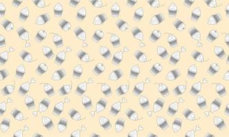 Seamless food cupcake pattern in black and white on a light yellow background vector