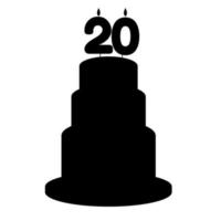 Festive silhouette cake with a twenty-year-old candle in a flat style. Vector illustration