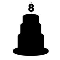 Festive silhouette cake with a candle in the shape of a figure eight in a flat style. Vector illustration