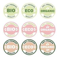 Set of Eco, Bio, Organic products sticker, label, badge and logo. PREMIUM QUALITY. Eco-friendly badge. Logo template for organic and eco friendly products. vector