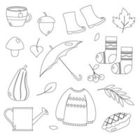 Set of outline elements of autumn. Vector illustration