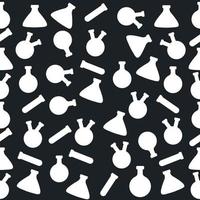 Seamless lab flask pattern on dark background silhouette. Vector illustration