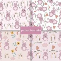 Seamless hare, rabbit pattern in boho style. Vector illustration