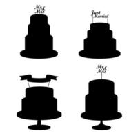 Set of festive silhouettes of wedding cakes
