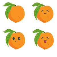 Kawaii style peach with emotion. Fruit vector