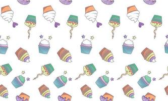 Seamless food cupcake pattern on white background vector