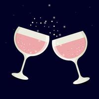 Glasses in pink on dark background. Party, Christmas. Birthday. vector