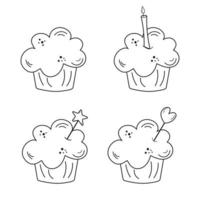 un conjunto de deliciosos cupcakes en línea. diseño de ilustración de vector de postre