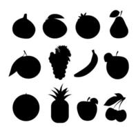 Fruit set silhouette. Grape fig mango apple pineapple pomegranate pear banana tangerine watermelon cherry vector