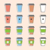 un conjunto de diferentes diseños de tazas de café de papel de colores vector