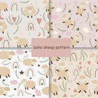 Seamless boho sheep pattern. Vector illustration