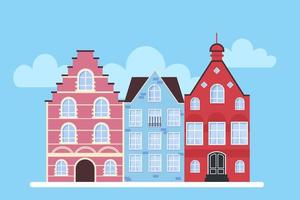 Scandinavian houses. View in the daytime. Vector illustration.