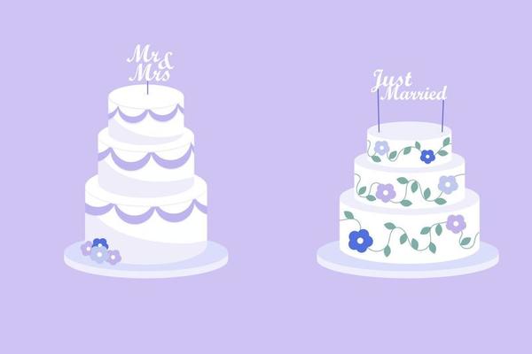 Set of festive wedding cakes with the inscriptions