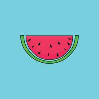 A cartoon-style watermelon on a blue background. vector