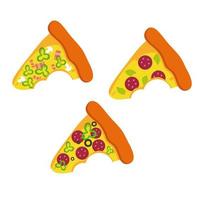 Set of pizza slices in different flavors. Fast Food Illustration vector